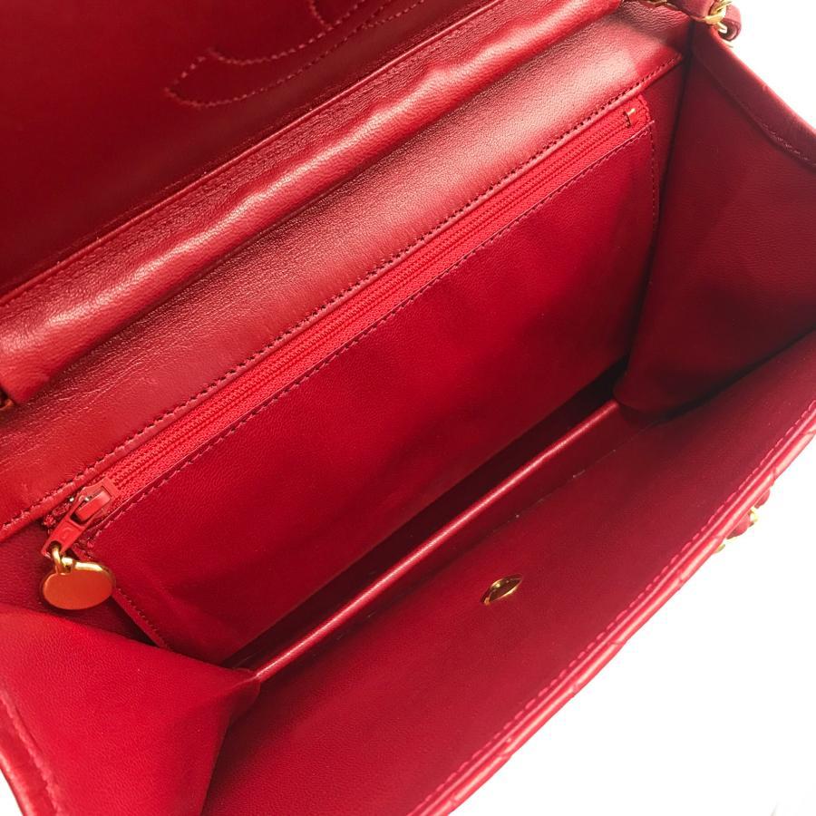 Vintage Chanel Red Quilted Lambskin Leather Flap Shoulder Bag