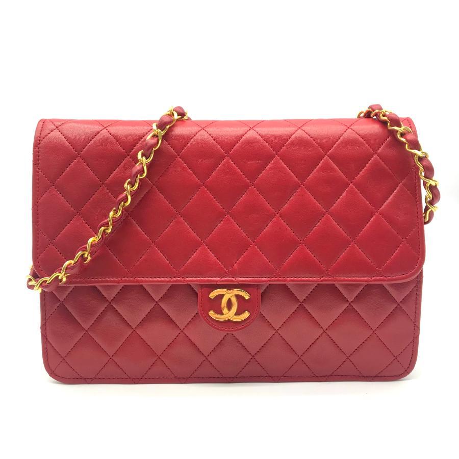 Vintage Chanel Red Quilted Lambskin Leather Flap Shoulder Bag