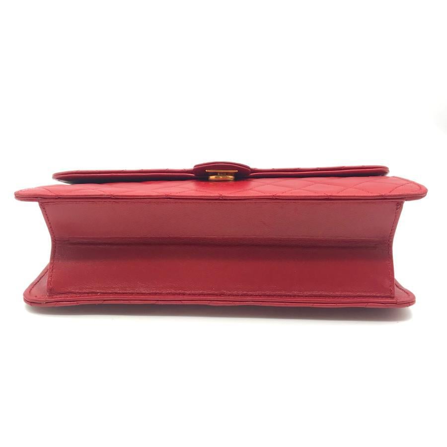 Vintage Chanel Red Quilted Lambskin Leather Flap Shoulder Bag