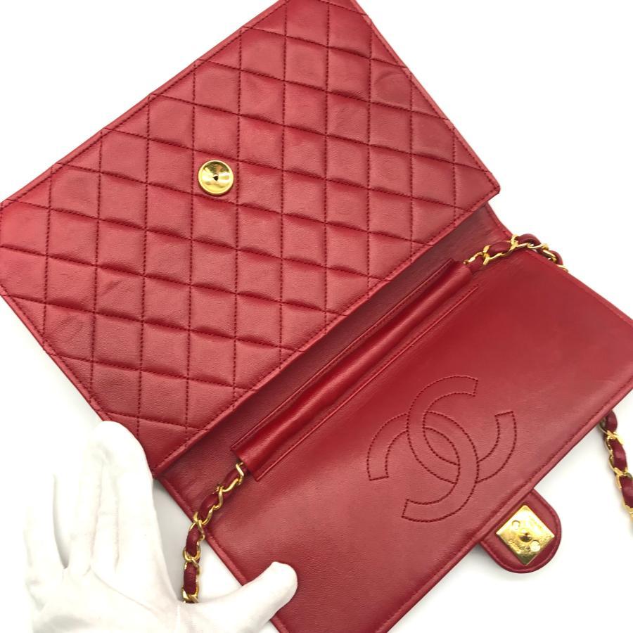 Vintage Chanel Red Quilted Lambskin Leather Flap Shoulder Bag