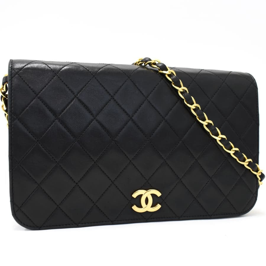 Vintage Chanel Lambskin Matrasse Shoulder Bag Black