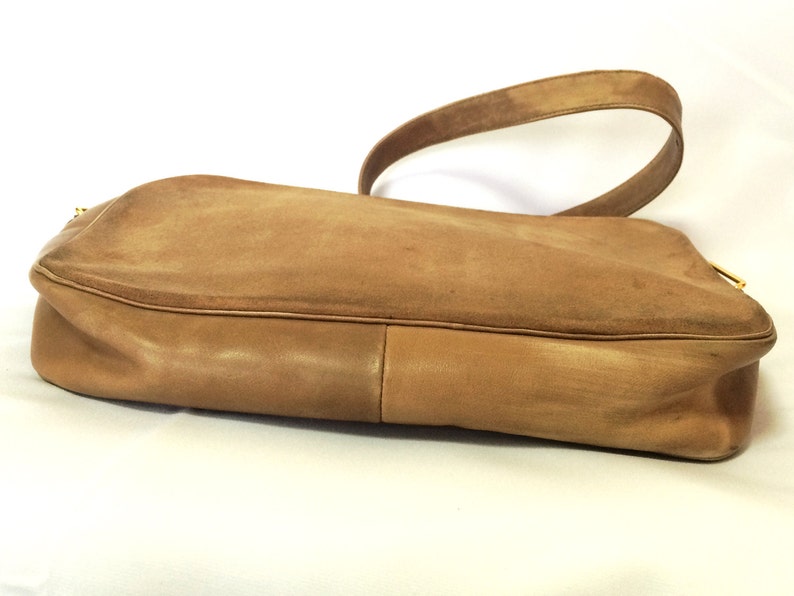 CHRISTIAN DIOR Vintage brown beige suede leather shoulder bag with golden CD motif