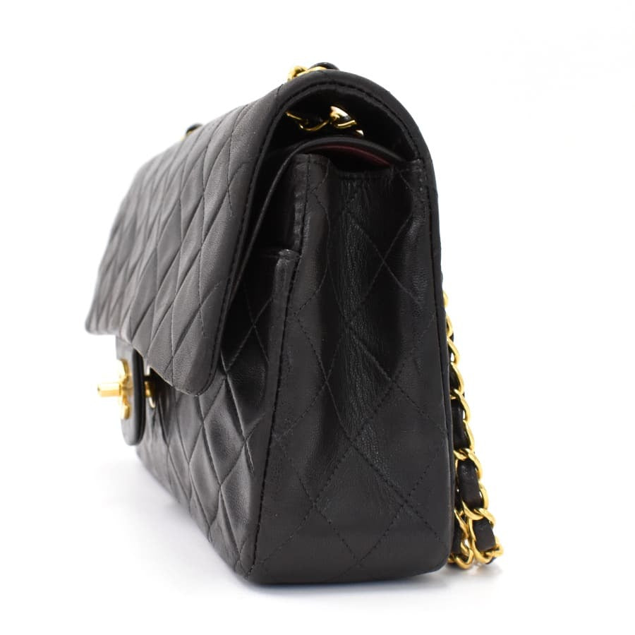 Chanel Classic Double Flap Shoulder Bag Medium Black Lambskin Vintage