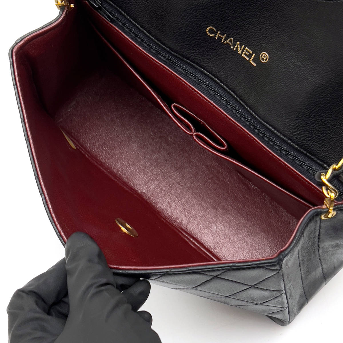 Chanel Shoulder Bag Flap Black Lambskin Leather Matrasse Vintage