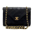 Chanel Shoulder Bag Flap Black Lambskin Leather Matrasse Vintage