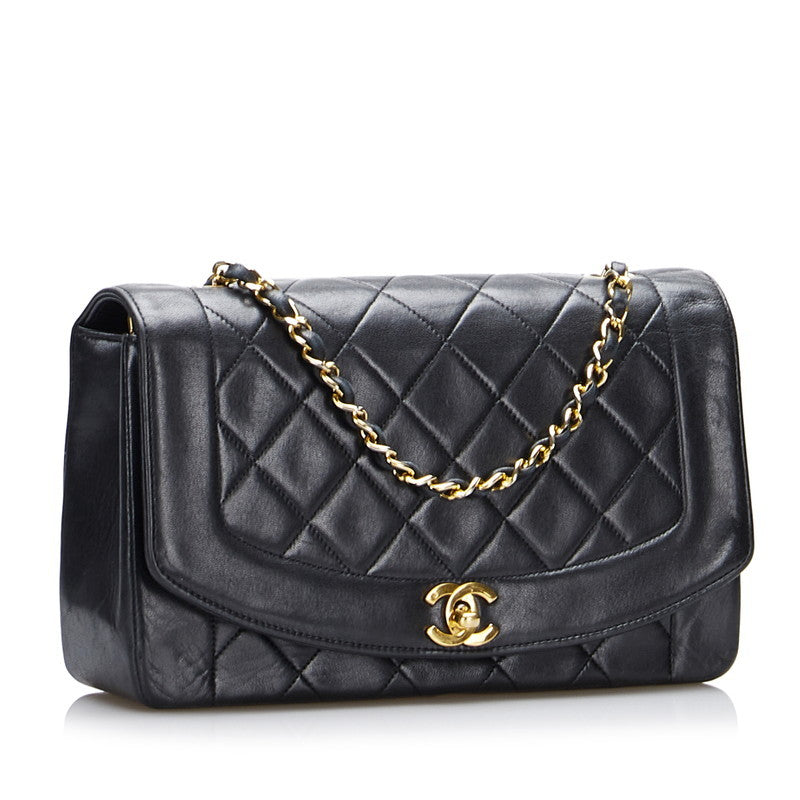 Chanel Diana Bag Classic Single Flap Bag Lambskin Leather Black Vintage Medium