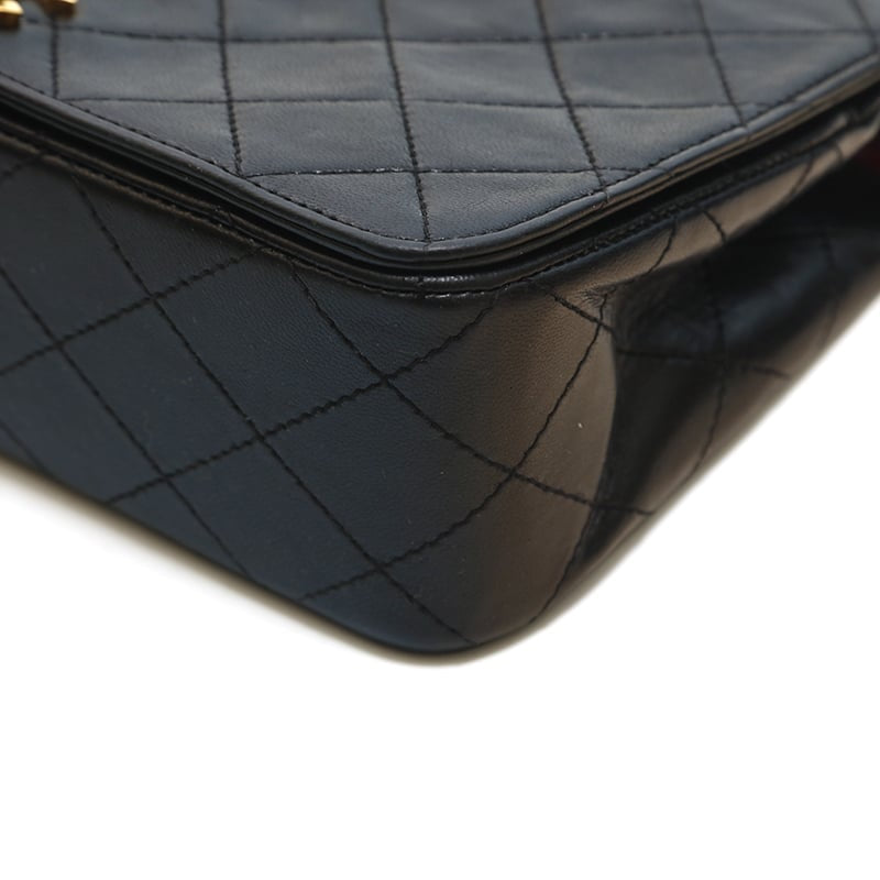 Chanel Shoulder Bag Flap Black Lambskin Leather Matrasse Vintage