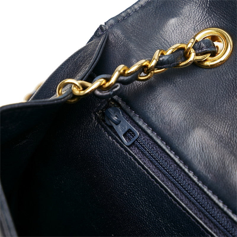 Chanel Shoulder Bag Flap Navy Lambskin Leather Matrasse Vintage