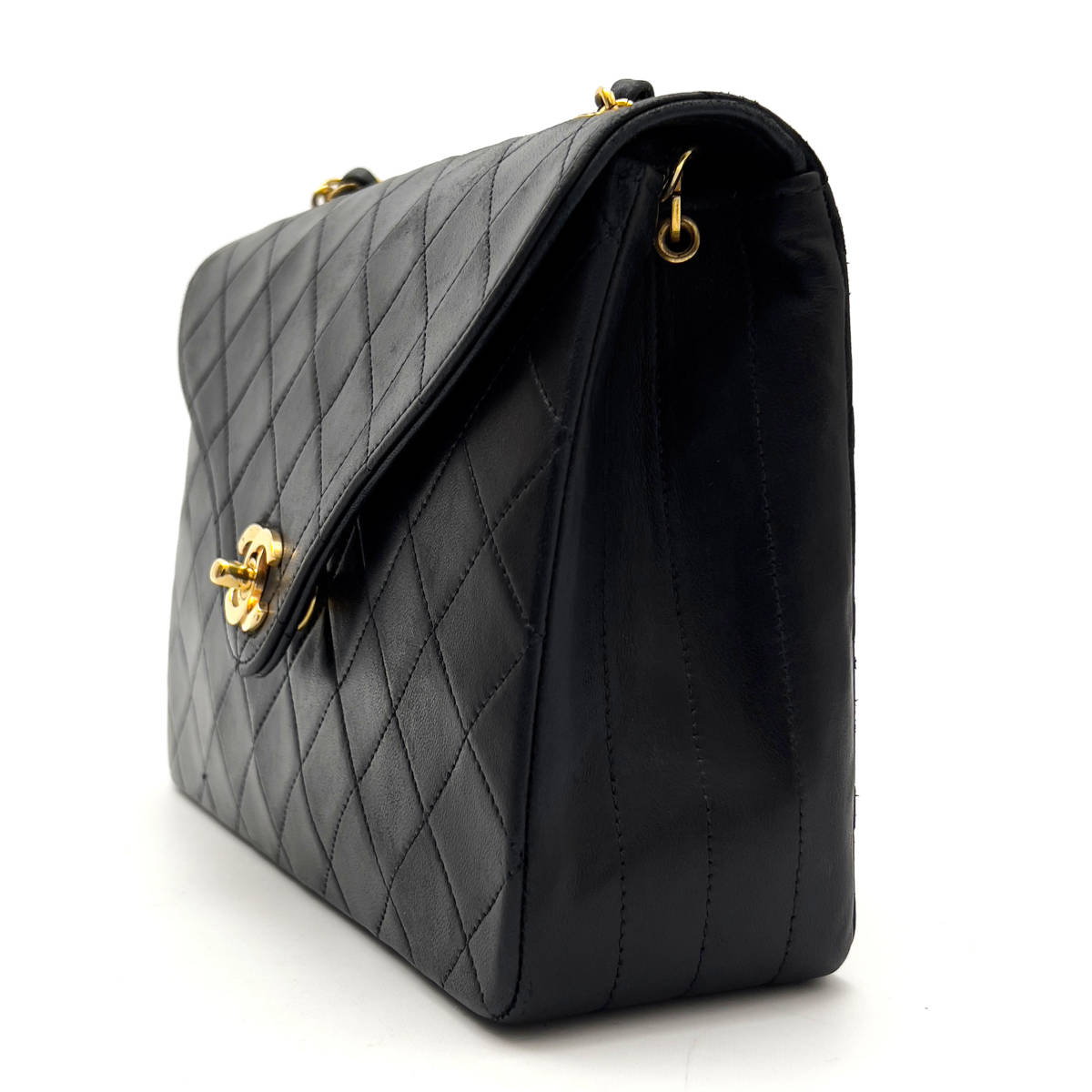 Chanel Shoulder Bag Flap Black Lambskin Leather Matrasse Vintage