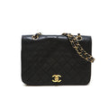 Chanel Shoulder Bag Flap Black Lambskin Leather Matrasse Vintage