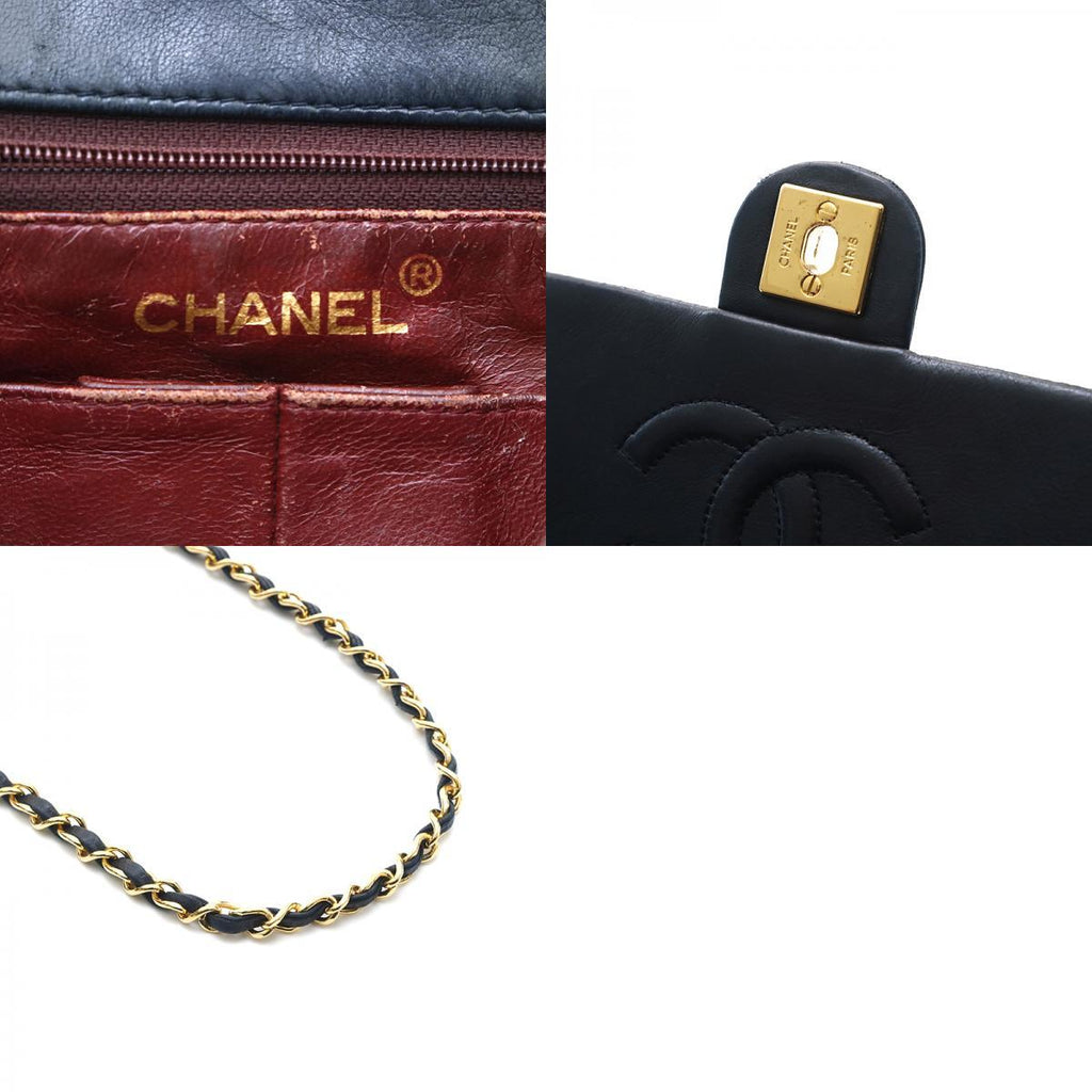 Chanel Shoulder Bag Flap Black Lambskin Leather Matrasse Vintage