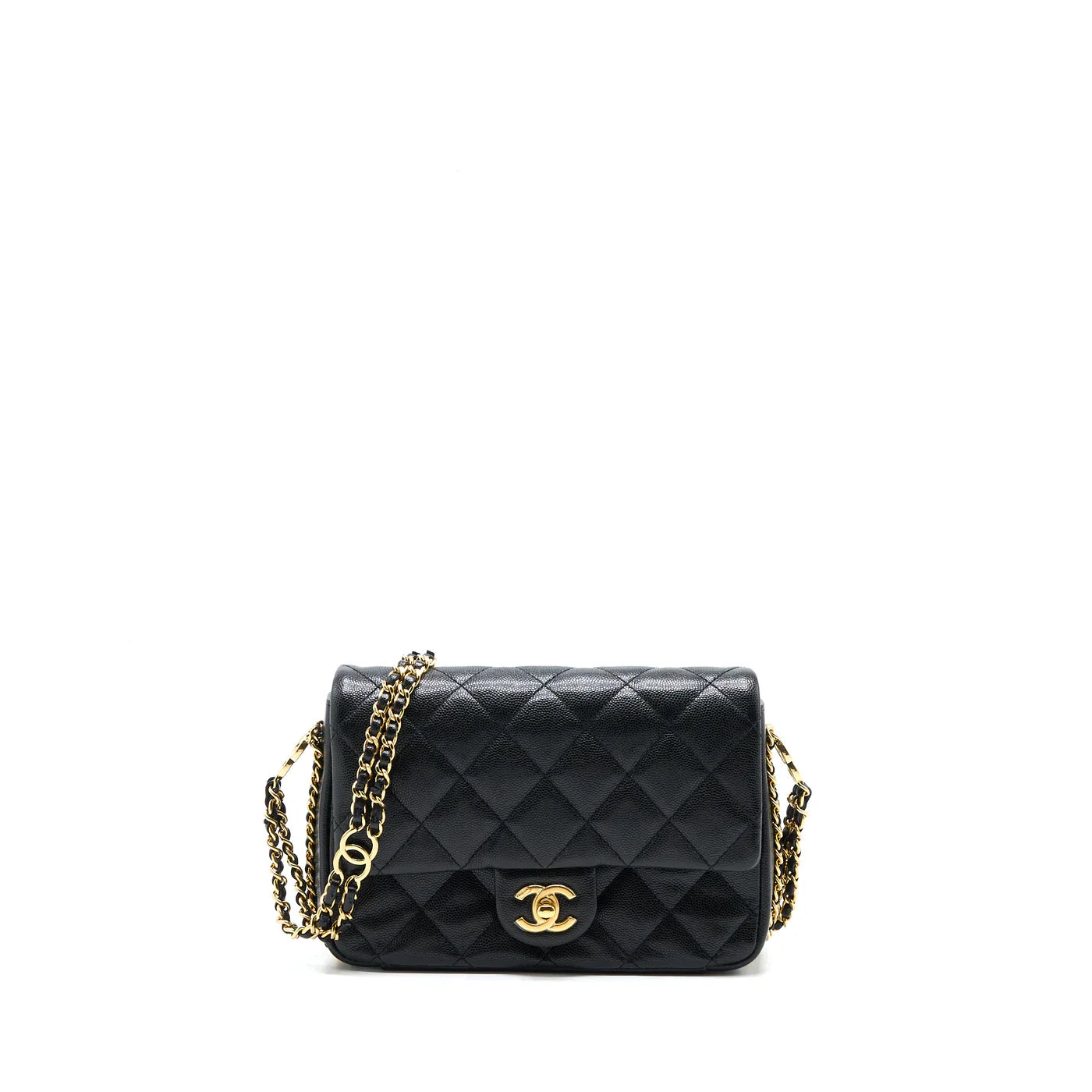 CHANEL 23C MINI FLAP BAG WITH CC LOGO CHAIN GRAINED CALFSKIN BLACK