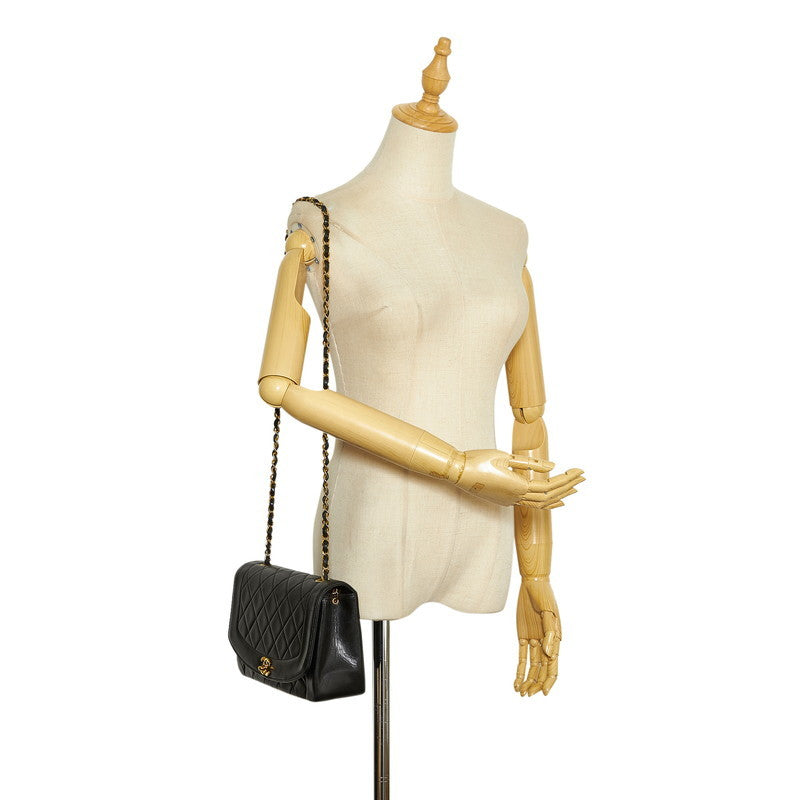 Chanel Diana Bag Classic Single Flap Bag Lambskin Leather Black Vintage Medium