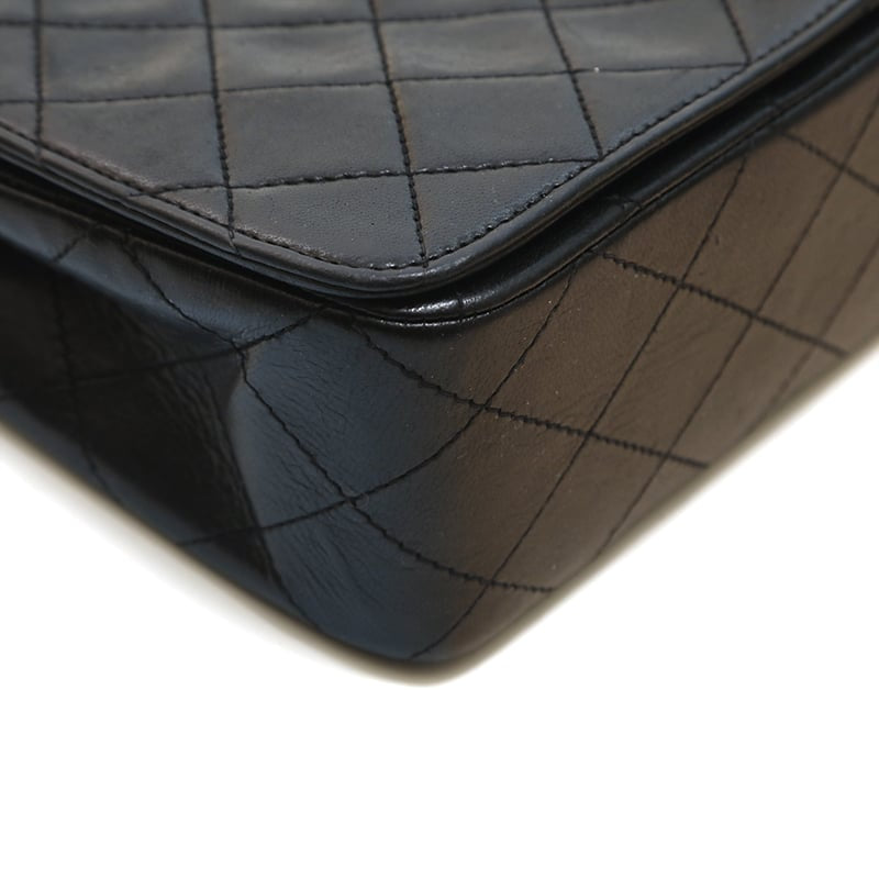 Chanel Shoulder Bag Flap Black Lambskin Leather Matrasse Vintage