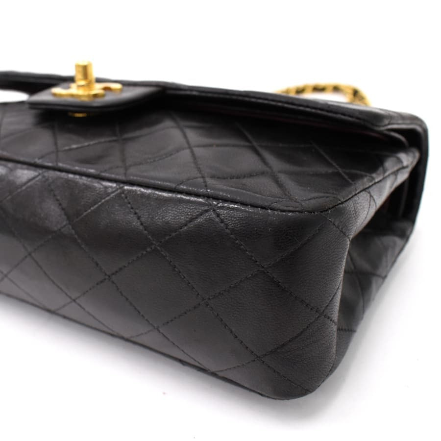 Chanel Classic Double Flap Shoulder Bag Medium Black Lambskin Vintage
