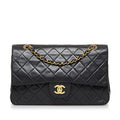 Chanel Classic Double Flap Shoulder Bag Medium Black Lambskin Vintage