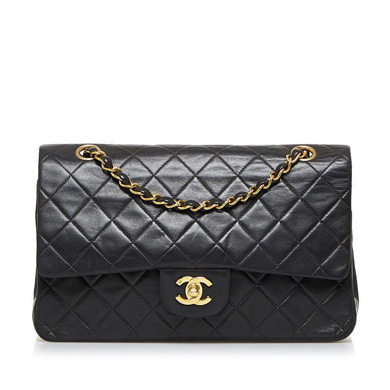 Chanel Classic Double Flap Shoulder Bag Medium Black Lambskin Vintage