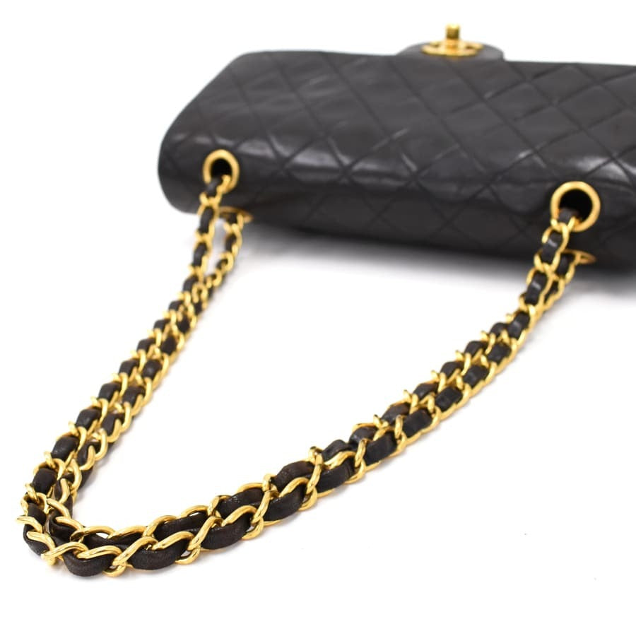 Chanel Classic Double Flap Shoulder Bag Medium Black Lambskin Vintage