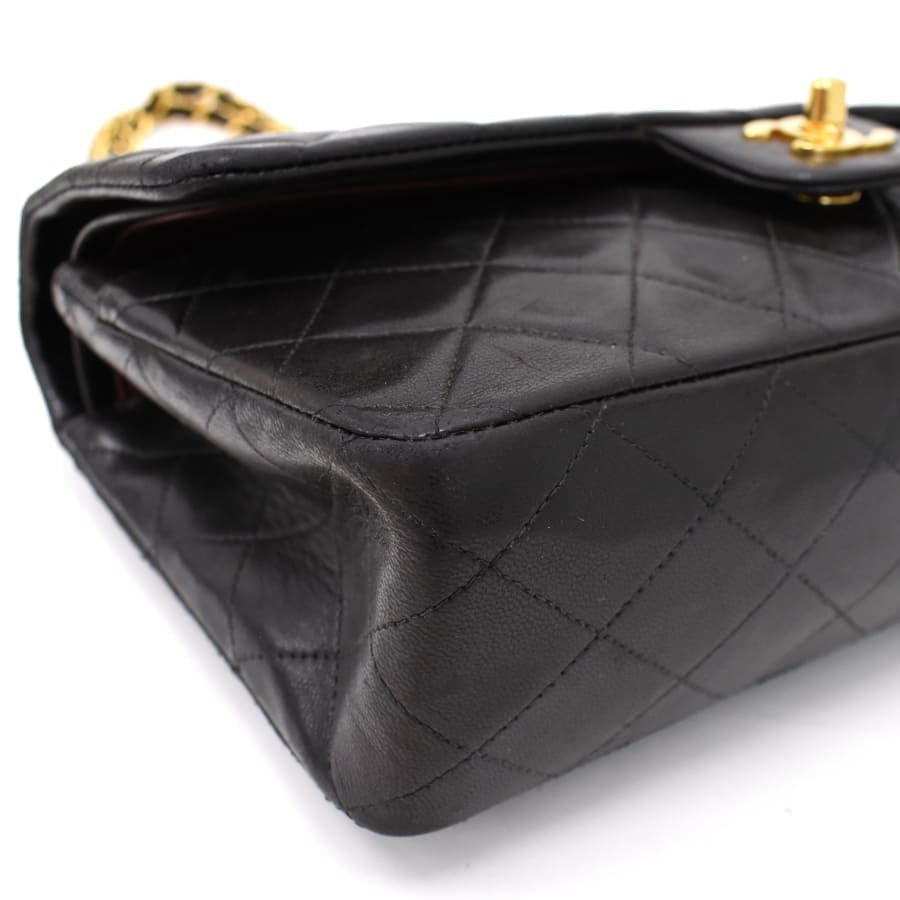 Chanel Classic Double Flap Shoulder Bag Medium Black Lambskin Vintage