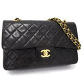 Chanel Classic Double Flap Shoulder Bag Medium Black Lambskin Vintage