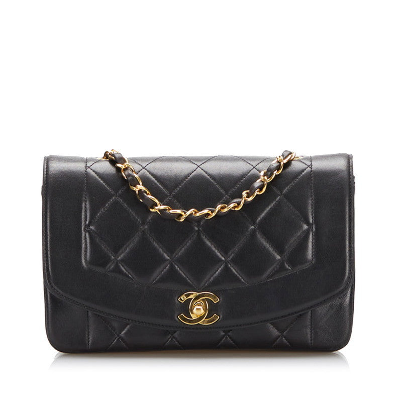 Chanel Diana Bag Small Classic Single Flap Bag Lambskin Leather Black Vintage
