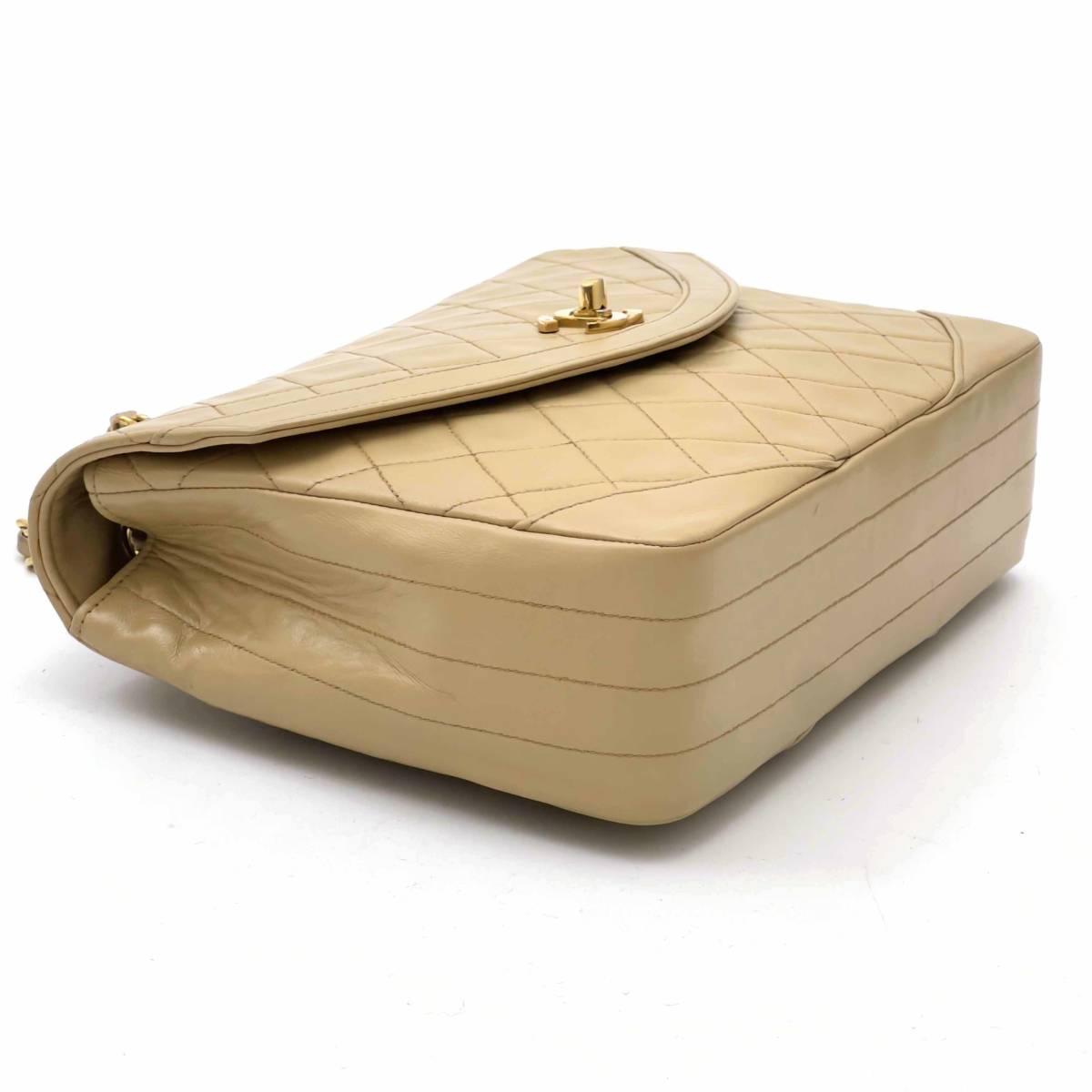 Chanel Shoulder Bag Flap Beige Lambskin Leather Matrasse Vintage