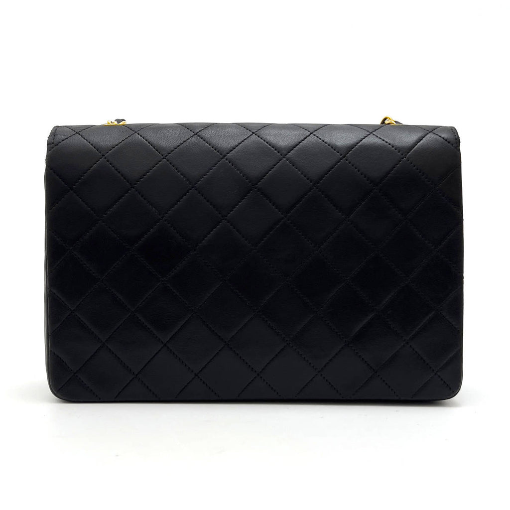 Chanel Shoulder Bag Flap Black Lambskin Leather Matrasse Vintage