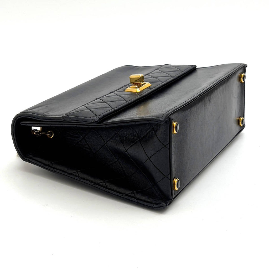 Chanel Shoulder Bag Trapezoidal Flap Black Lambskin Leather Matrasse Vintage First Series