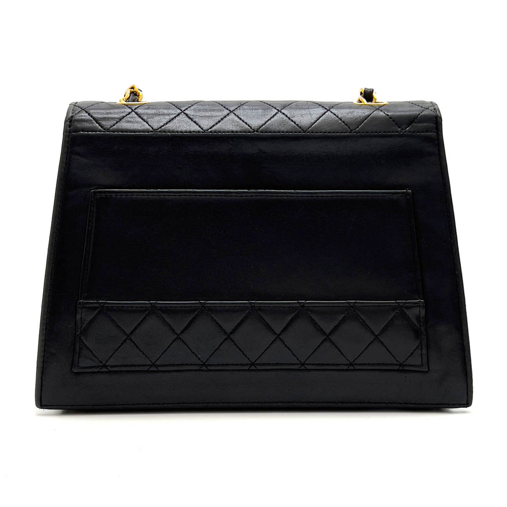 Chanel Shoulder Bag Trapezoidal Flap Black Lambskin Leather Matrasse Vintage First Series