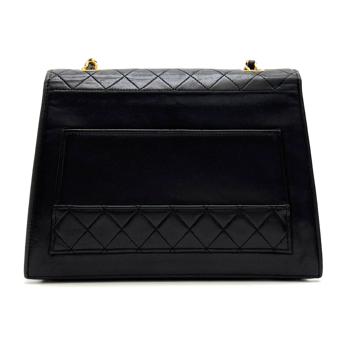 Chanel Shoulder Bag Trapezoidal Flap Black Lambskin Leather Matrasse Vintage First Series