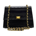 Chanel Shoulder Bag Trapezoidal Flap Black Lambskin Leather Matrasse Vintage First Series