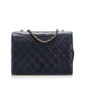 Chanel Shoulder Bag Flap Navy Lambskin Leather Matrasse Vintage