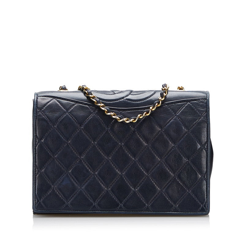 Chanel Shoulder Bag Flap Navy Lambskin Leather Matrasse Vintage