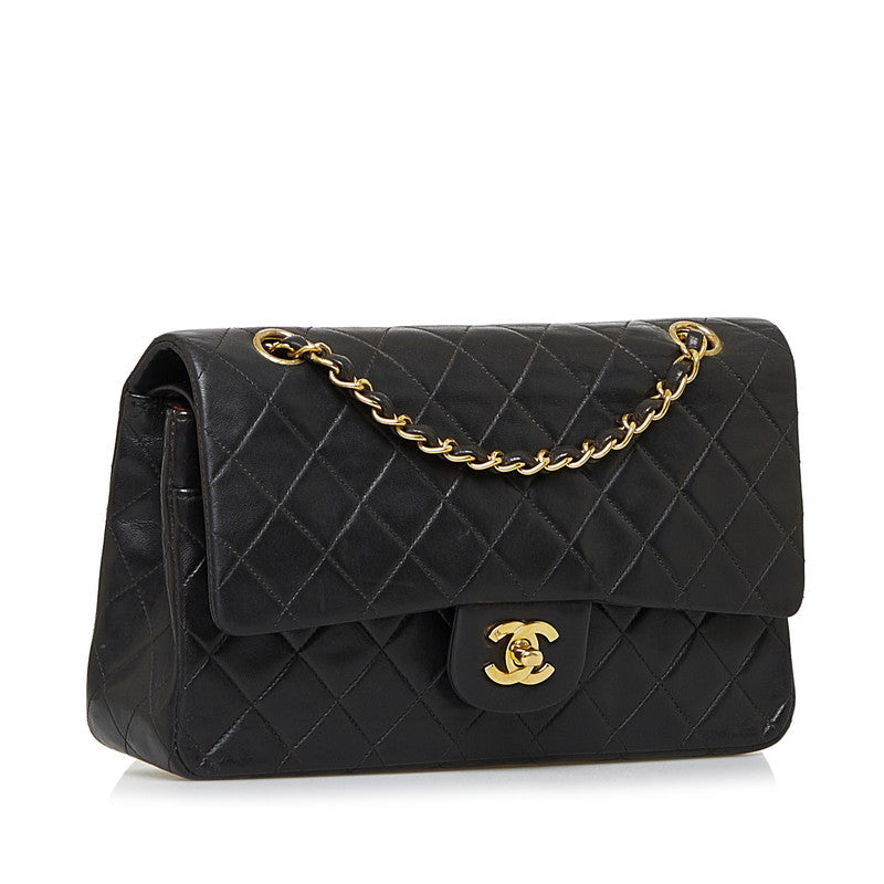 Chanel Classic Double Flap Shoulder Bag Medium Black Lambskin Vintage