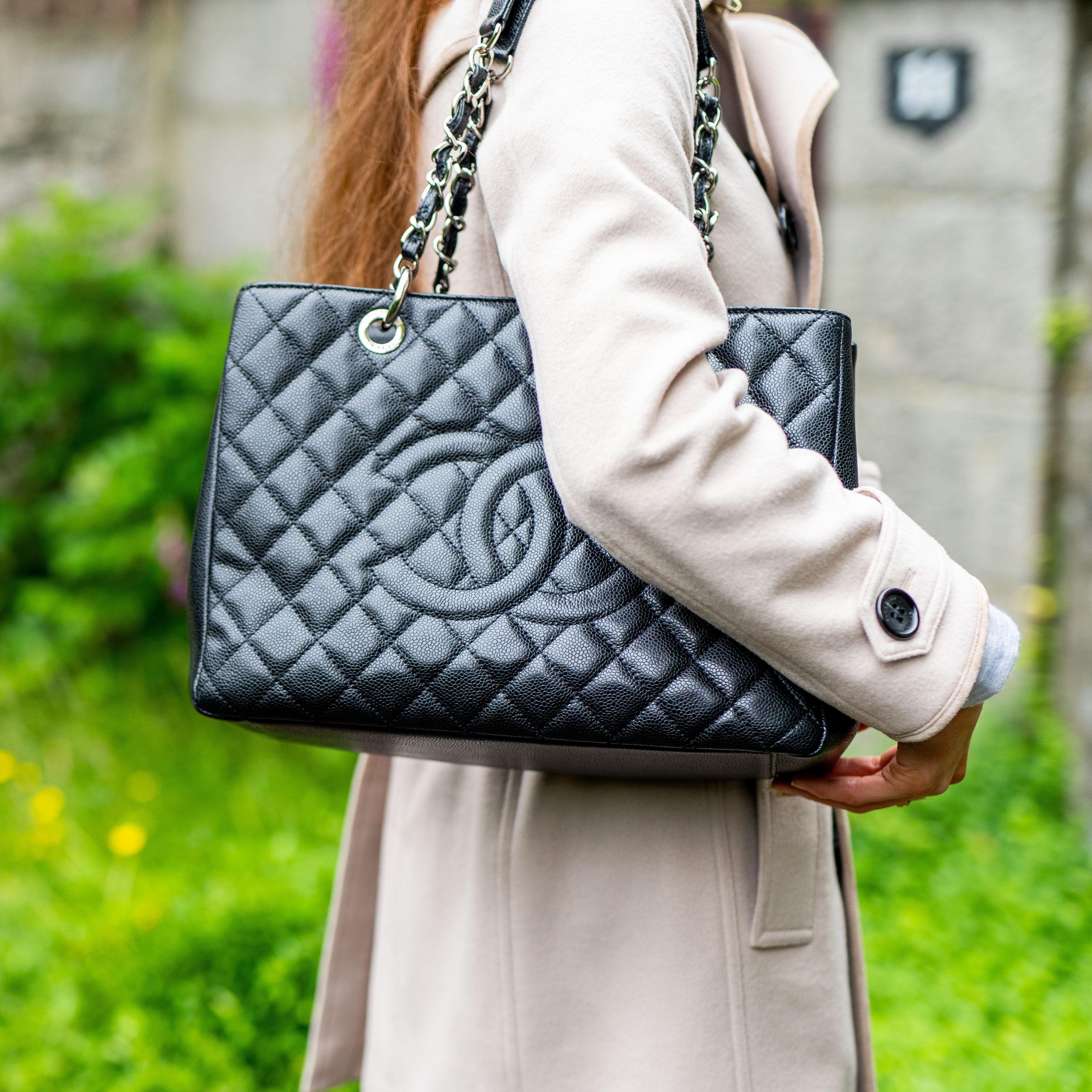 Chanel Grey Caviar Grand Shopper Tote (GST) Silver Hardware