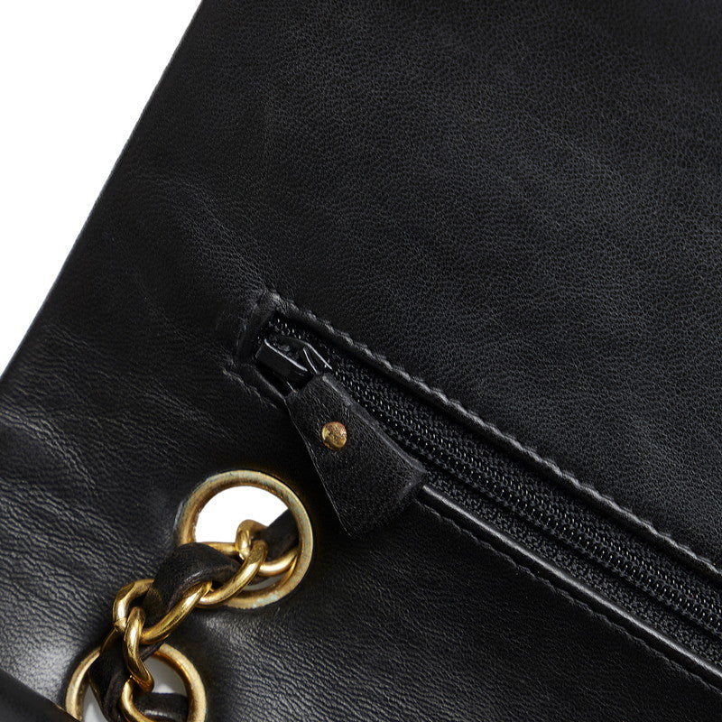 Chanel Classic Double Flap Shoulder Bag Medium Black Lambskin Vintage