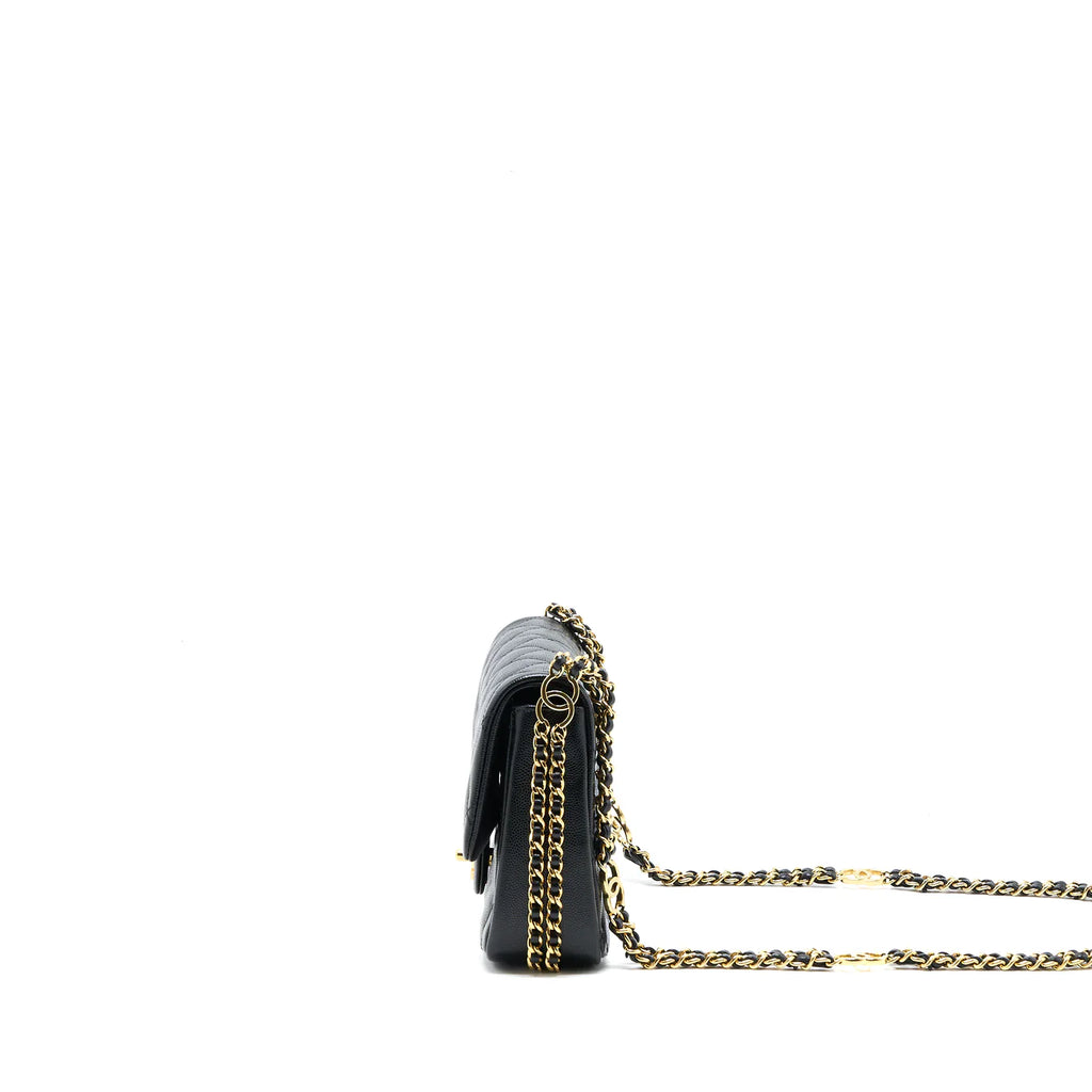 CHANEL 23C MINI FLAP BAG WITH CC LOGO CHAIN GRAINED CALFSKIN BLACK