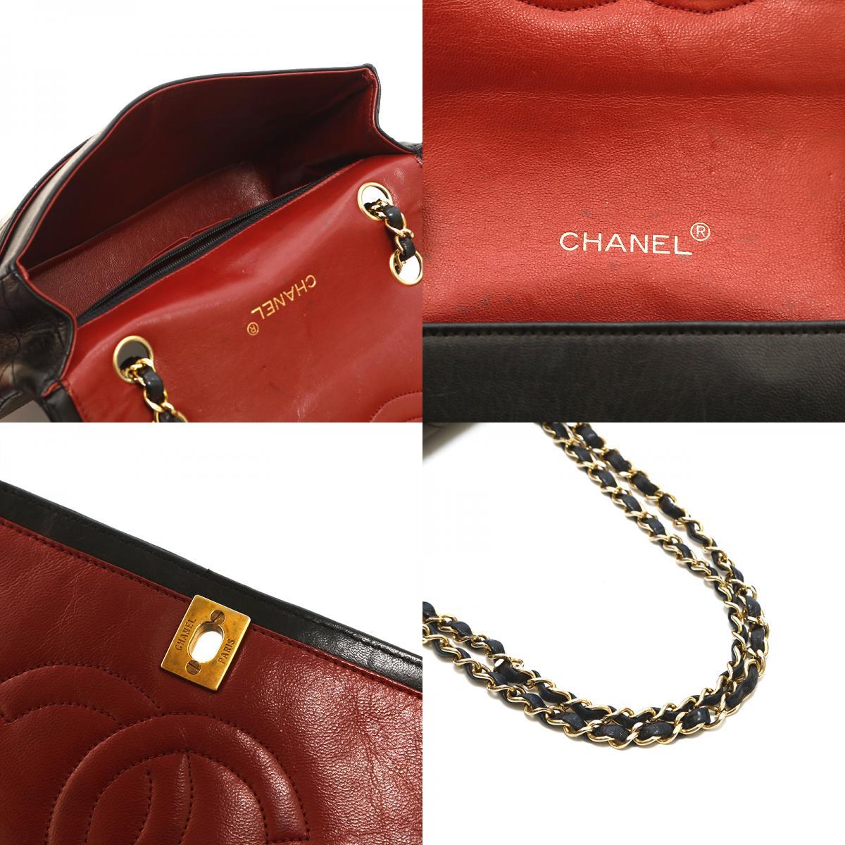 Chanel Shoulder Bag Flap Black Lambskin Leather Matrasse Vintage