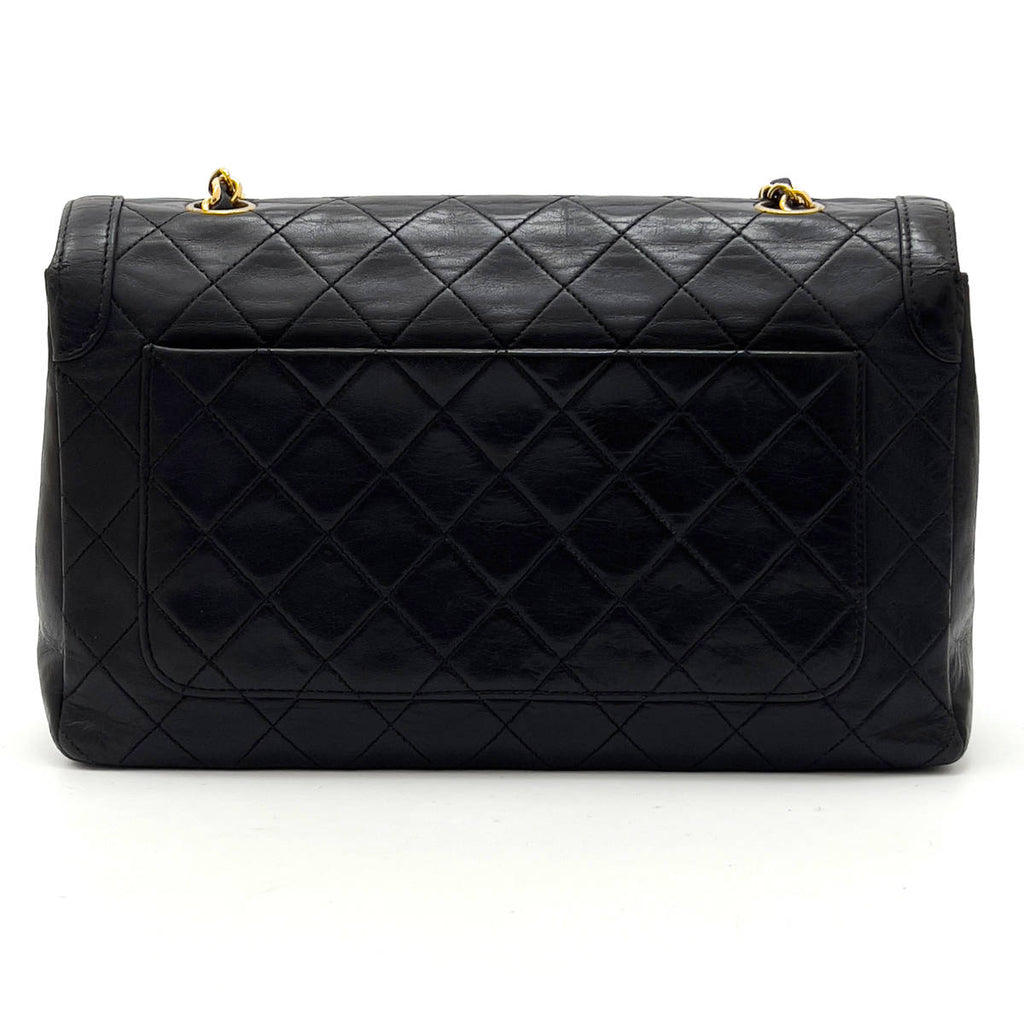 Chanel Shoulder Bag Single Flap Black Lambskin Leather Matrasse Vintage First Series