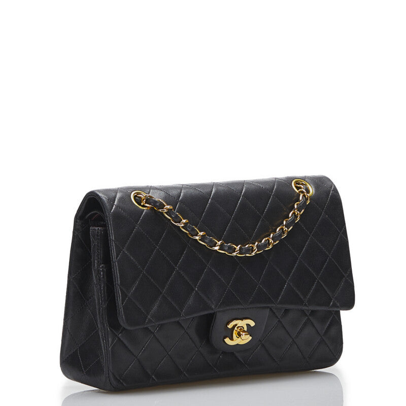 Chanel Classic Double Flap Shoulder Bag Medium Black Lambskin Vintage