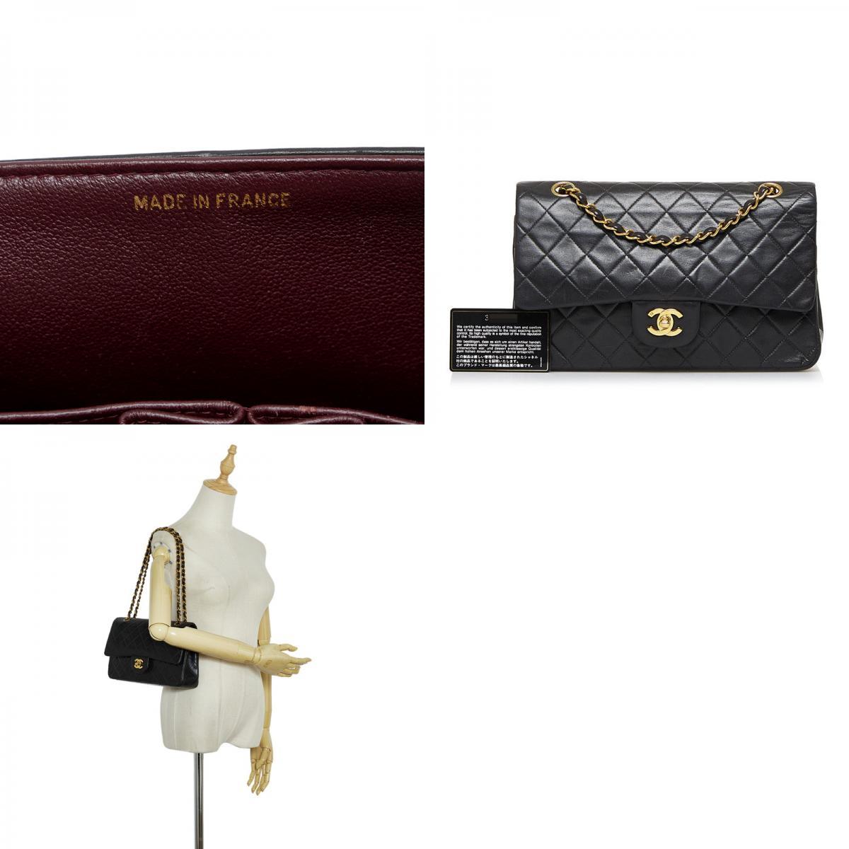 Chanel Classic Double Flap Shoulder Bag Medium Black Lambskin Vintage