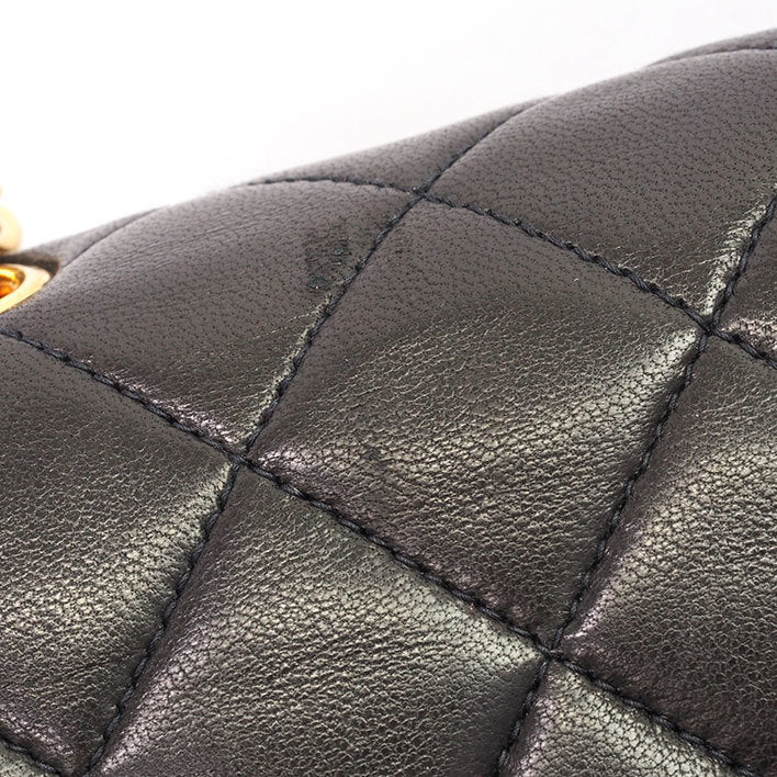 Chanel Classic Double Flap 25 Shoulder Bag Medium Black Quilted Lambskin Vintage