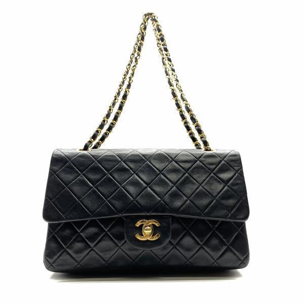 Chanel Classic Double Flap Shoulder Bag Medium Black Lambskin Vintage