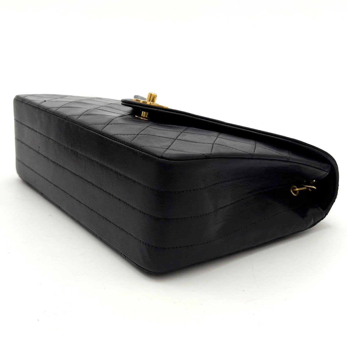 Chanel Shoulder Bag Flap Black Lambskin Leather Matrasse Vintage