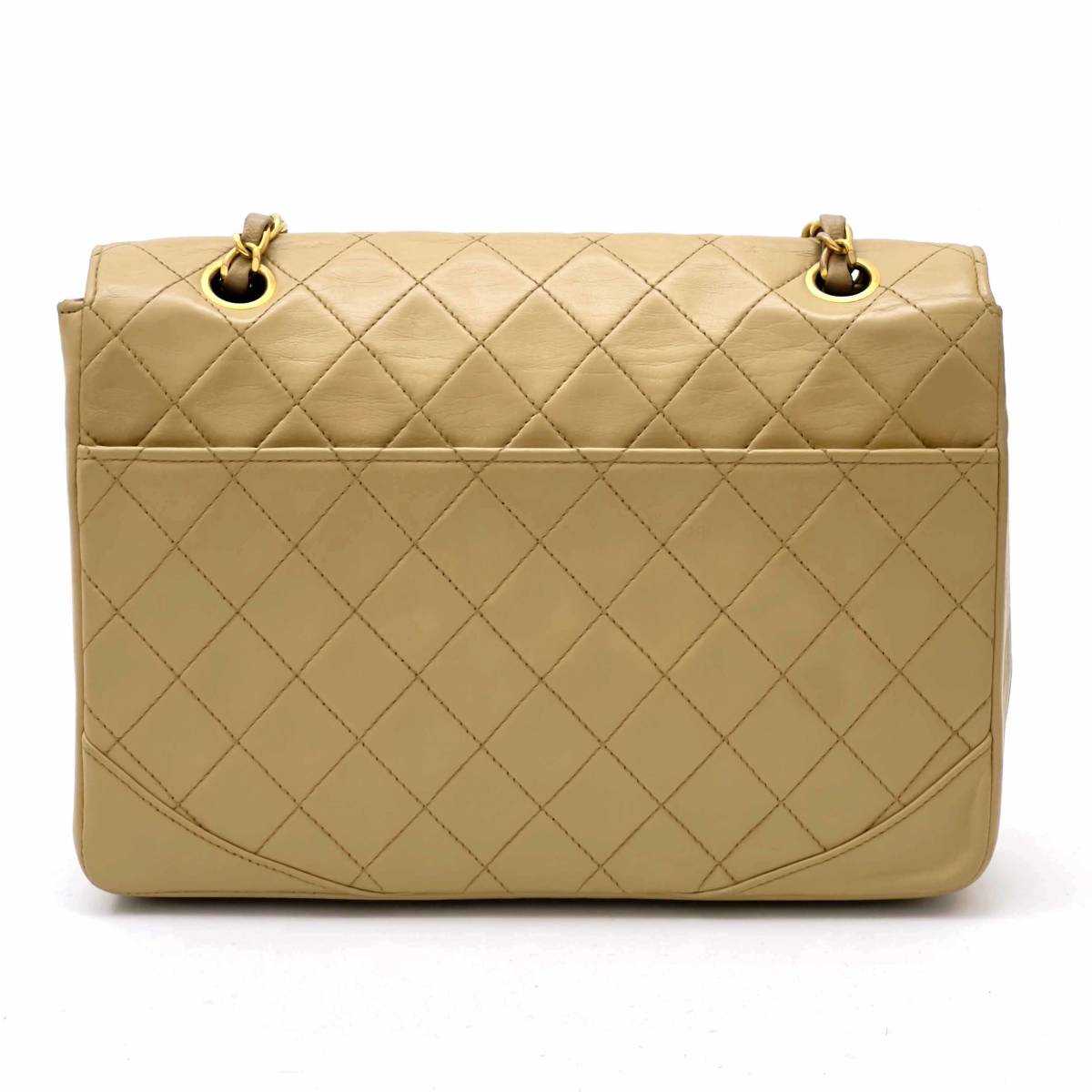 Chanel Shoulder Bag Flap Beige Lambskin Leather Matrasse Vintage