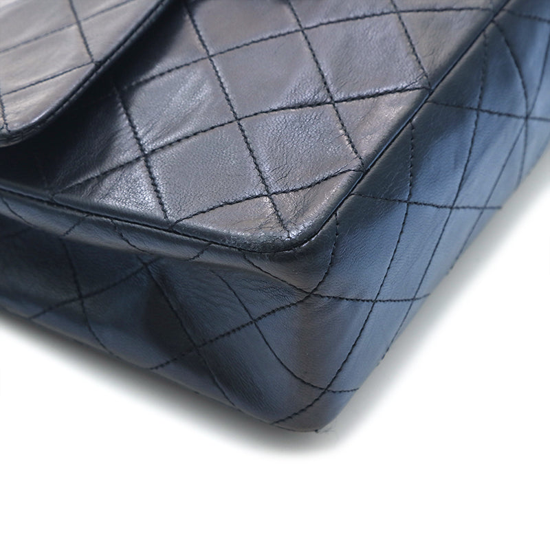 Chanel Shoulder Bag Flap Black Lambskin Leather Matrasse Vintage