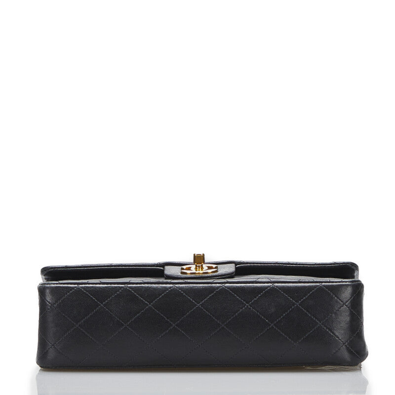 Chanel Classic Double Flap Shoulder Bag Medium Black Lambskin Vintage