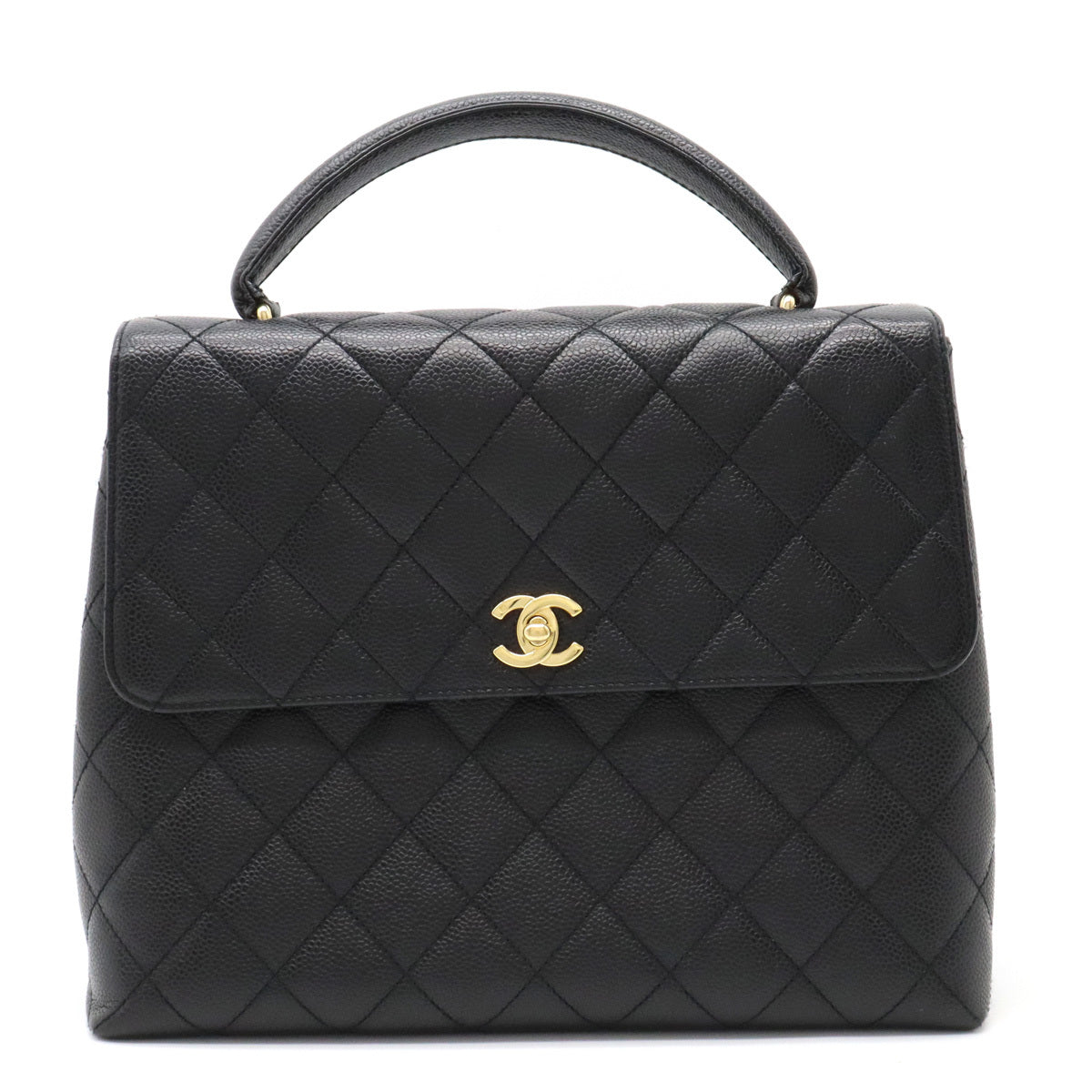 Chanel Kelly Handbag Black CC Caviar Leather