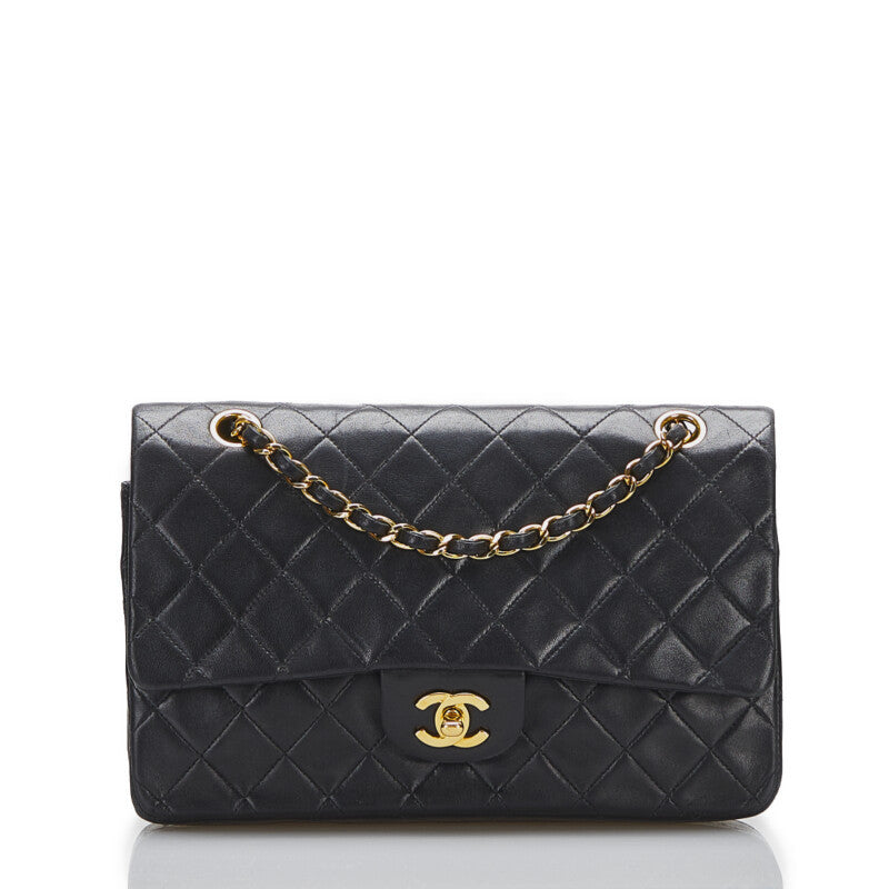 Chanel Classic Double Flap Shoulder Bag Medium Black Lambskin Vintage