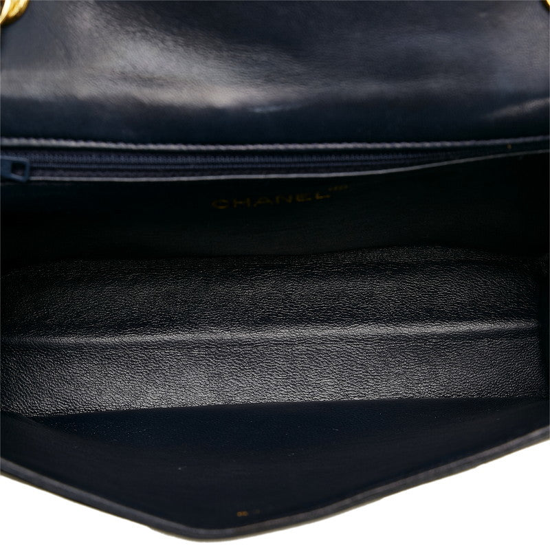 Chanel Shoulder Bag Flap Navy Lambskin Leather Matrasse Vintage